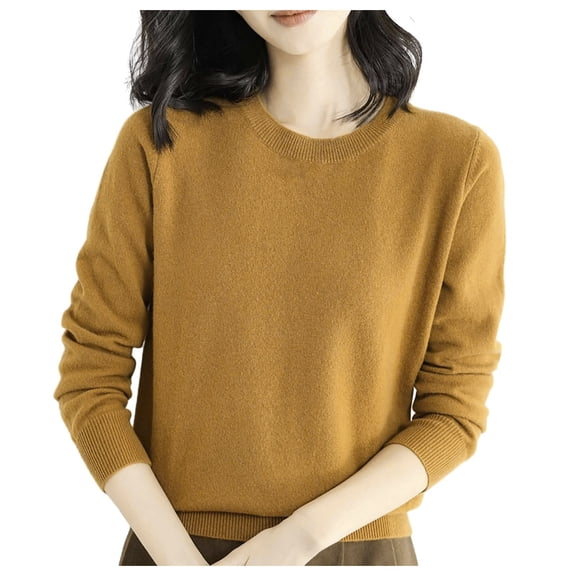 Linfrsh Fall Sweater Sweaters for Women Lightweight Pullover Tops Long Sleeve Shirts Crewneck Fashion Clothing Fall Outfits 2025 Coffee,S