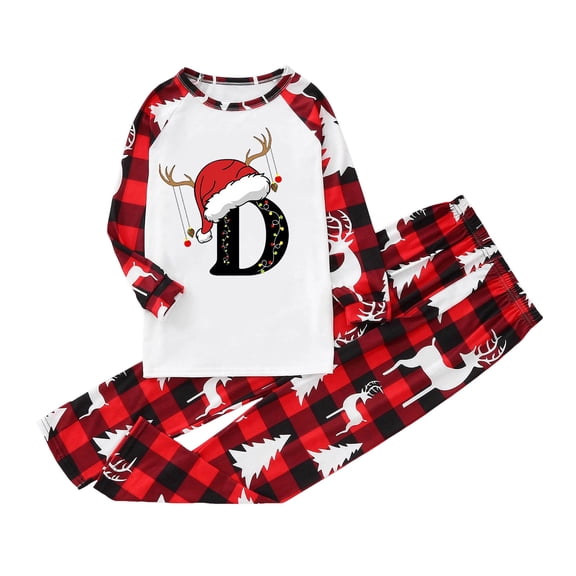 Linfrsh Family Christmas Sweaters Christmas Pajamas for Family Matching Long Sleeve Santa Hat Print Black T shirt Tops + Plaid Pants Set Holiday Sleepwear Light Purple,140