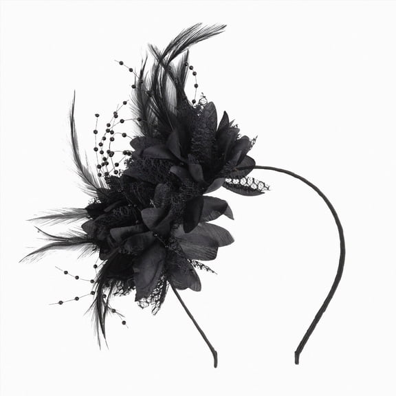Linfrsh Fascinator for Women Tea Party Flower Mesh Ribbons Feathers Headband Hair Clips Black,One Size