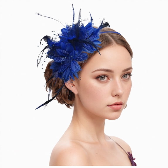 Linfrsh Fascinators Hats for Women Tea Party Headwear Tea Party Hats for Women Flower Mesh Ribbons Feathers Headband Hair Accessories Blue,One Size
