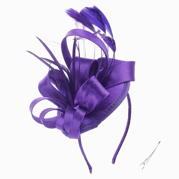 Linfrsh Fascinators Headbands for Women Tea Party, Derby Hat Flower Mesh Ribbons Feathers Headband for Girls Purple,One Size