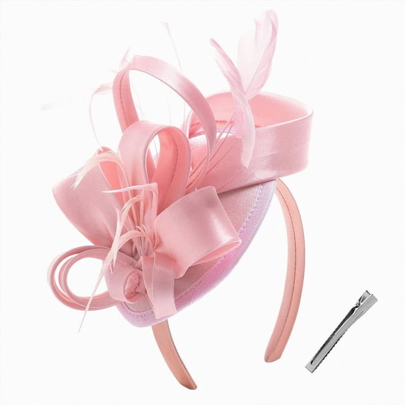 Linfrsh Fascinators for Women Girls, Tea Party Hats, Fascinator Flower Ribbons Mesh Feathers Headwear Pink,One Size