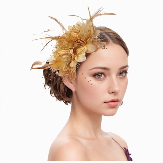 Linfrsh Fascinators for Women Girls, Tea Party Hats, Fascinator Flower Ribbons Mesh Feathers Headwear Yellow,One Size