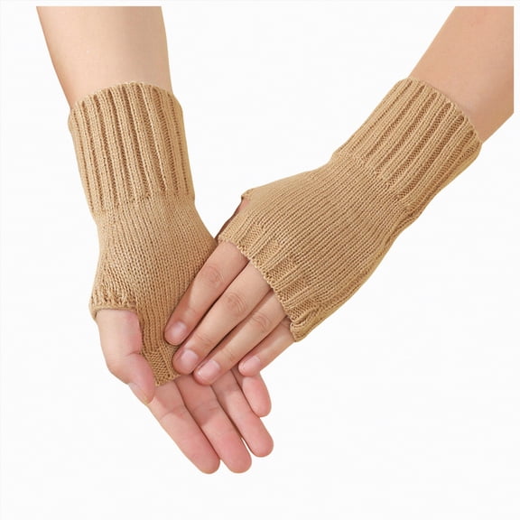 Linfrsh Fingerless Mittens Womens Punk Gothic Long Arm Warmers Striped Fingerless Gloves Winter Knitted Stretchy Mittens Thumb Hole Wrist Warmer Light Yellow,One Size