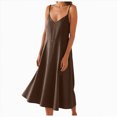 thumbnail image 1 of Linfrsh Flowy Backless Dress Backless Cami Dresses for Women Cami Lounge Dress Backless Sleeveless House Dress Long Sundress with Back Tie(Coffee,S), 1 of 8