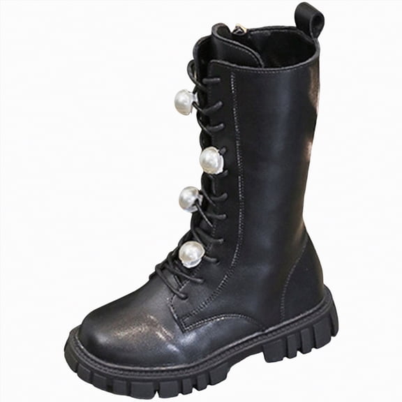 Linfrsh Girls Ankle Boots Girls Ankle Boots Low Heels Short Booties with Side Zipper for Toddler/Little Kid/Big Kid Black,11