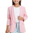 thumbnail image 1 of Linfrsh Girls Blazer Long Sleeve Shawl Collar Formal Blazers Suit Jacket Open Front Inner Pocket for Kids Pink,3-4 Years, 1 of 4