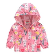 Linfrsh Girls Boys Rain Jacket Lightweight Waterproof Hooded RainCoats Windbreaker for Outdoor Pink,18-24 Months