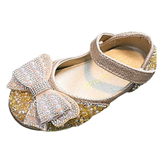 Linfrsh Girls Bridesmaids Dress Shoes Toddler Kids Wedding Party Sparkle Low Heel Princess Shoes Glitter Flat Shoes Gold Size,13.5 Little Child