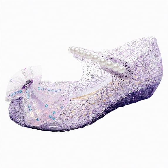 Linfrsh Girls Dress Shoes Girls Glitter Sneakers Comfy Fashion Shoes for Toddlers Easy Strap Closure(Purple,Size9.5)
