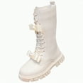 thumbnail image 1 of Linfrsh Girls Fashion Boots Girls Knee Length Boots Side Zipper Combat Boot Bowknot Warm Faux Fur Lined Snow Boots Low Heels Sole Riding Boot White,10, 1 of 7