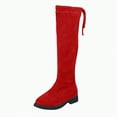 thumbnail image 1 of Linfrsh Girls Knee Boots Girls Knee Length High Tall Boots Ties Zipper Back Lace String Suede Over Knee Pointed Toe Long Boots for Princess Red,11, 1 of 5