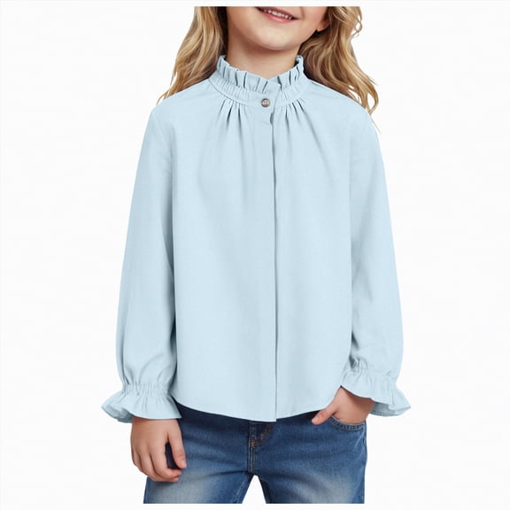 Linfrsh Girls Long Sleeve Shirt Girls Sweatshirts Kids Casual Cable Knit Long Sleeve Shirts Tunic Tops Light Blue,5-6 Years