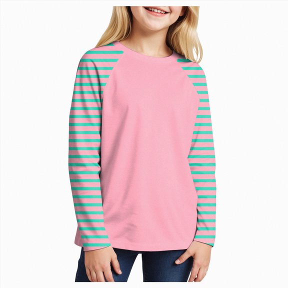 Linfrsh Girls Long Sleeve T Shirts Girls Casual Long Sleeve T Shirts Kids Loose Soft Striped Color Block Tunic Tops, Tees Blouses Pink,3-4 Years