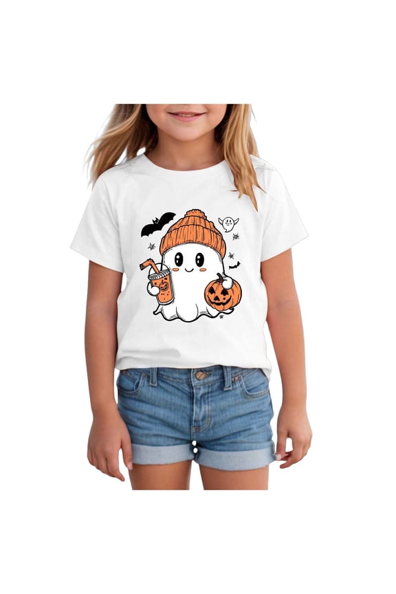 Girls T Shirts Toddler Boys Girls Ghost Graphic Shirt Halloween Shirts for Kids Tops Fashion(White,7-8 Years)