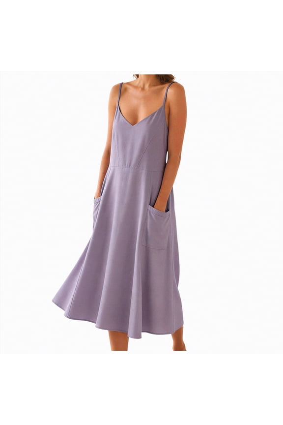 Halter Neck Dresses for Women Womens Summer Casual Slip Dresses Spaghetti Strap Double Lined Bodycon Maxi Dress(Light Purple,2XL)