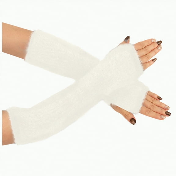 Linfrsh Hand Sleeves for Women Arm Warmers - 2 Pairs Women's Long Fingerless Gloves Fashion Stretch Knit Arm Sleeves for Women Thumb Hole Stretchy Gloves White,One Size