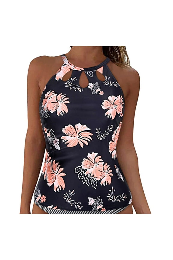 High Neck Tankini Top Backless Bathing Suit Tops for Women Swimsuit Top Key Hole Swim Top Only Pink,XL