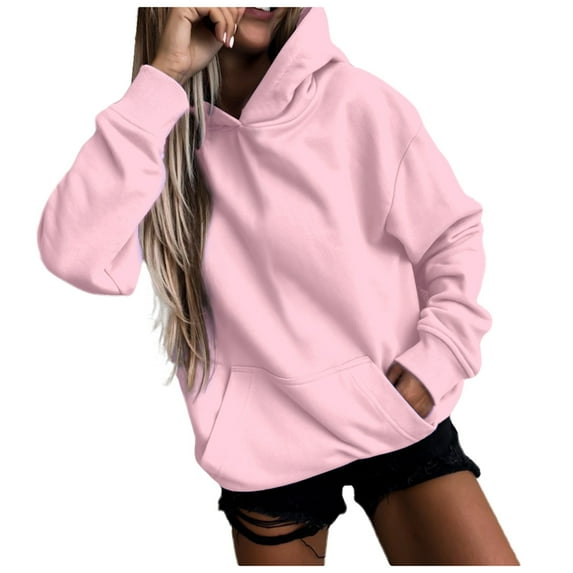 Linfrsh Hoodie Women Women's Crew Neck Sweatshirt Long Sleeve Oversized Blouses(D-Pink,XXL)