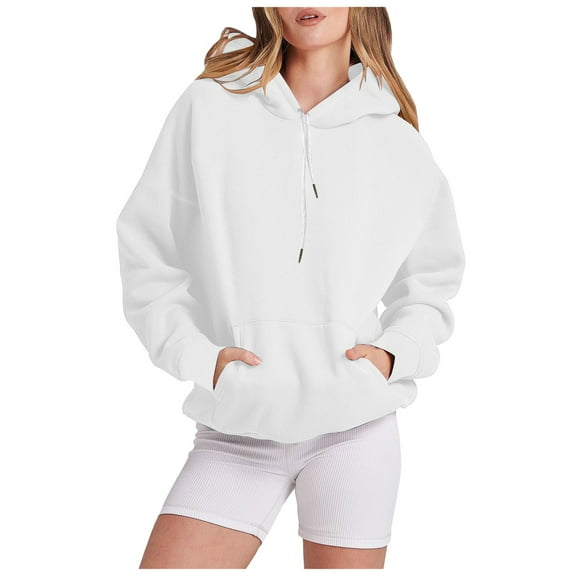 Linfrsh Hoodie for Women Women's Slub Knit Full-Zip Hoodie, Textured Cotton Zip-Up T-Shirt Hoodie for Women(A-White,M)