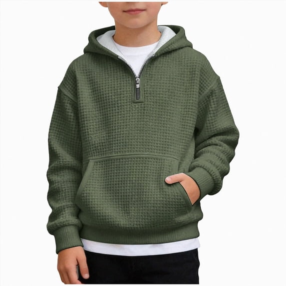 Linfrsh Hoodies for Boys Quarter Zip Waffle Knit Pullover Hooded Sweatshirt Tops Teen Boy Fashion Fall Winter Casual Sweatshirts Back to School Clothes(AG,13-14 Years)