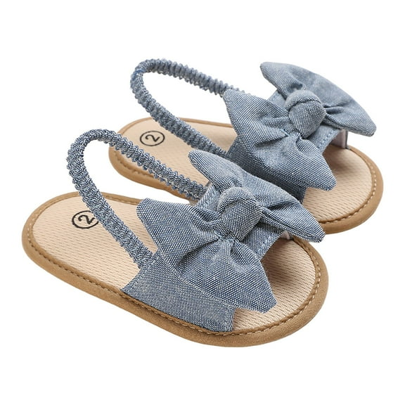 Linfrsh Infant Baby Girls Summer Sandals Bowknot Soft Sole Wedding Dress Flats Newborn First Walking Kids Shoes(Dark Blue,0-6 Months)