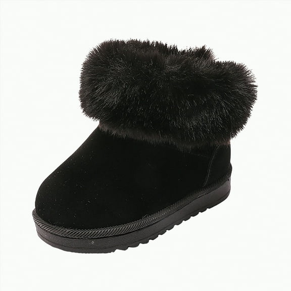 Linfrsh Infant Boots Girls Fuzzy Warm Winter Short Boots with Furry Faux Fur Lining Bootie Shoes for Toddler Little Big Kids Girls Black,9
