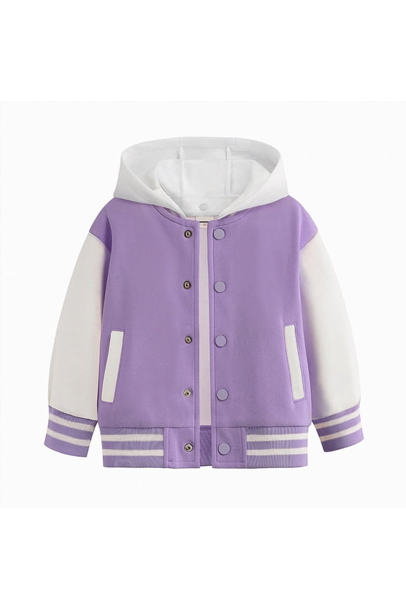 Kids Baseball Jacket School Varsity Uniform Casual Sweatshirt Boys Girls Sweater Jacket Baseball Solid Color (Purple,2-3 Years)