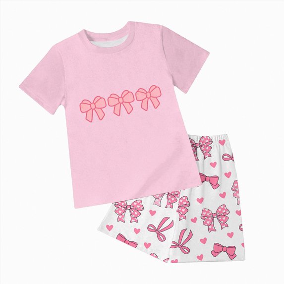 Linfrsh Kids Boy Clothes Casual T-Shirt + Print Shorts Summer 2Pcs Clothing Set for Summer Little Boy Big Boy(Pink,6-7 Years)