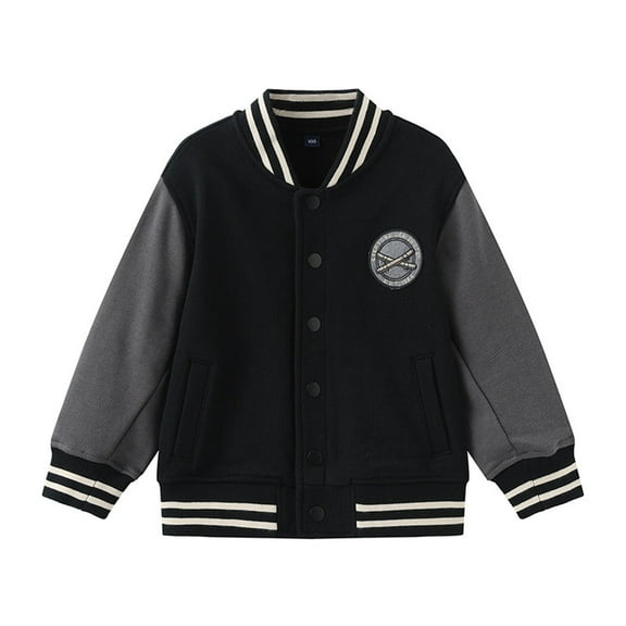 Linfrsh Kids Boys Varsity Jacket Baseball Jacket Casual Sport Cardigan Sweatshirt Youth Z1-Black,8-10 Years