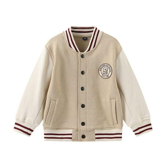 Linfrsh Kids Boys Varsity Jacket Baseball Jacket Casual Sport Cardigan Sweatshirt Youth Z1-Khaki,12-14 Years