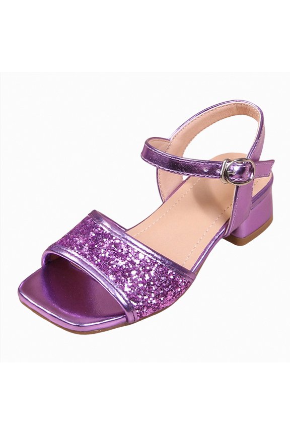 Kids Princess Shoes Little Kids Girls Dress Pumps Glitter Sequins Princess Low Heels Princess Dress Shoes Party Dance Shoes Rhinestone Sandals(Purple,Size1.5)