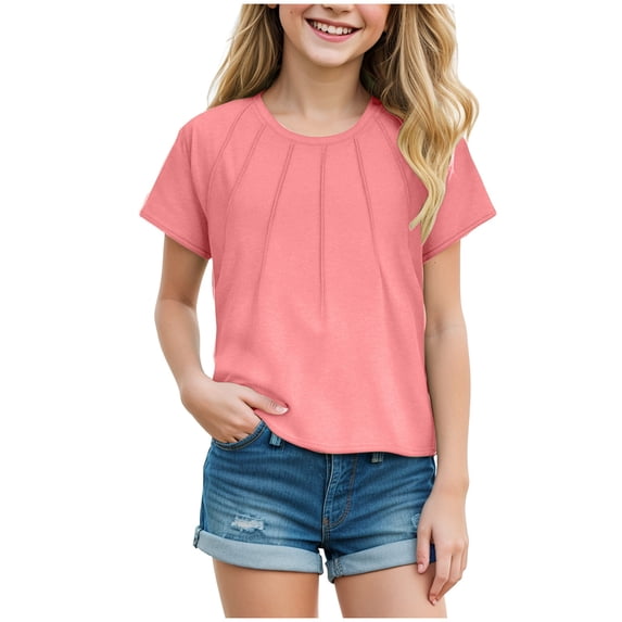 Linfrsh Kids T Shirts Kid Girl Summer Trendy T-Shirt Shirt Short Sleeve Funny Happy Graphic Tees Tops(Pink,Size 13-14 T)