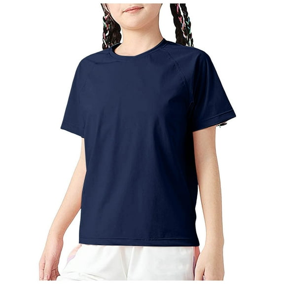 Linfrsh Kids Tshirts Girls Casual Short-Sleeve T-Shirt Cute Print Summer Blouse for Girls Twist Front Tunic Tee Tops(Dark Blue,Size 4-5 T)