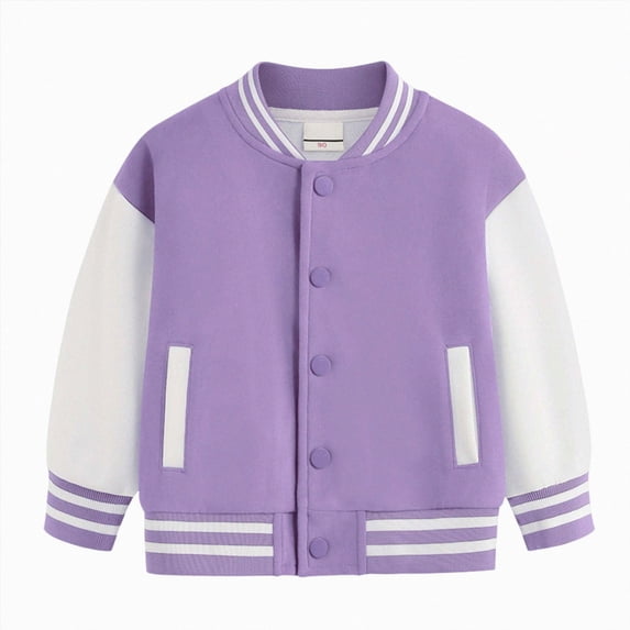 Linfrsh Kids Varsity Baseball Jacket Girls Boys Lightweight Cardigan Sweats Varsity Sport Team Uniforms School Coat with Pocket (Purple,7-8 Years)