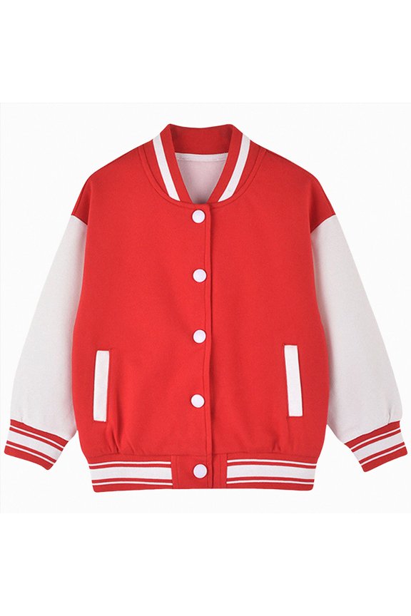 Kids Varsity Baseball Jacket Girls Boys Lightweight Cardigan Sweats Varsity Sport Team Uniforms School Coat with Pocket (Red,3-4 Years)