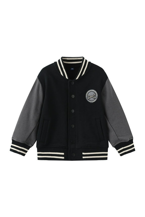 Kids Varsity Jacket Girls Boys Baseball Jacket Bomber Coat School Jackets Z1-Black,10-12 Years
