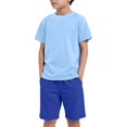 thumbnail image 1 of Linfrsh Little Boys Clothes Toddler Kids Baby Boy Summer Clothes Sets 2T 3T 4T Pattern Print Short Sleeve Tops Shorts Outfits(Light Blue,Size 3-4 T), 1 of 4
