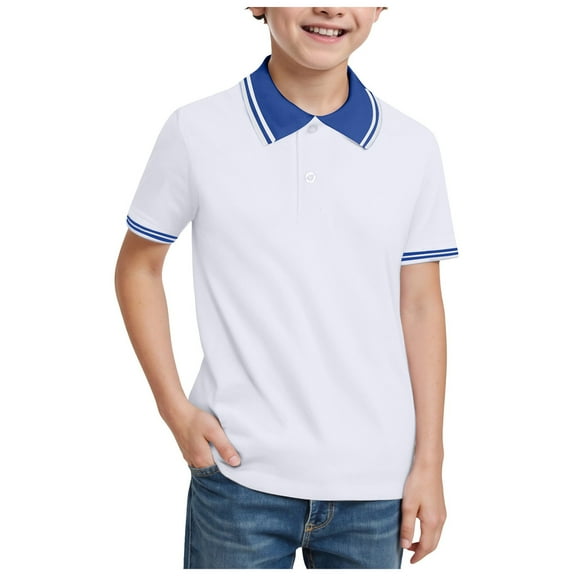 Linfrsh Little Boys Polo Shirt Summer Casual Short Sleeved Basic School Uniform Shirts Blouse Basic Versatile Summer Pullover Top T Shirt Toddler Kids Solid Color Clothes(Blue,18-24 Months)