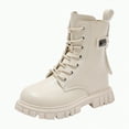 thumbnail image 1 of Linfrsh Little Girl Boots Girls Ankle Boots Kids Lace-up Glittery Combat Work Boot White,11.5, 1 of 7
