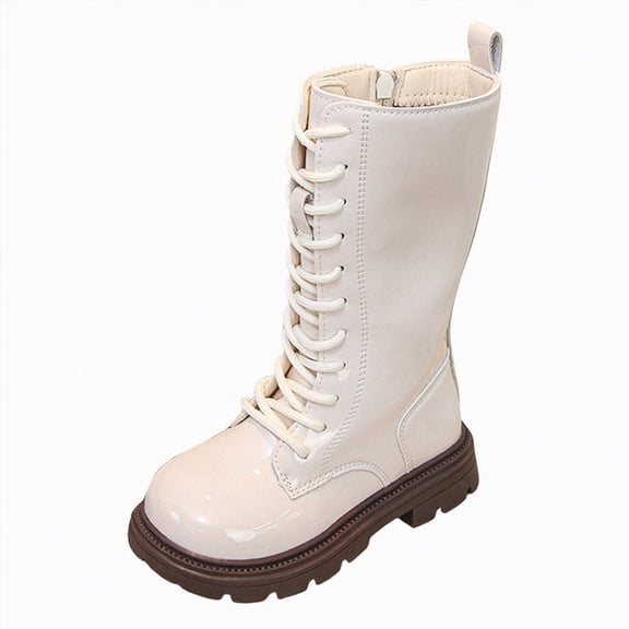 Linfrsh Little Girl Cowgirl Boots Girls Kids Lug Sole Ankle Boots Side Zip Chunky Low Heel Slip On Winter Casual Chelsea Booties Shoes White,13.5