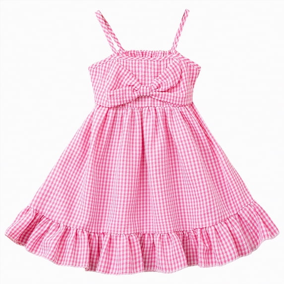 Linfrsh Little Girl Dress Girls' Ruched Layered Ruffle Swing Dress Tween Summer Wear(Hot Pink,2-3 Years)