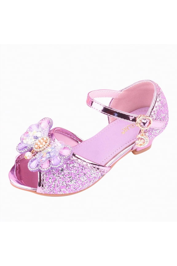 Little Girl Heels Little Kids Girls Dress Pumps Glitter Sequins Princess Low Heels Princess Dress Shoes Party Dance Shoes Rhinestone Sandals(Purple,Size2)
