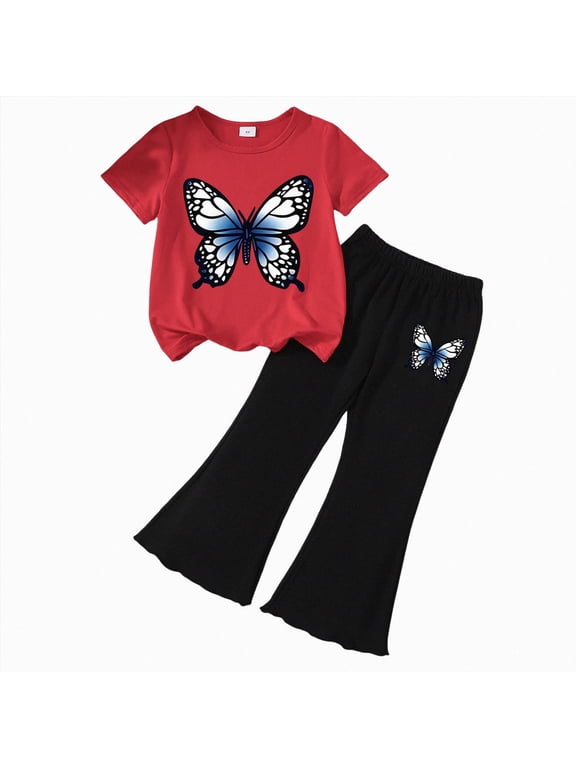 Little Kids 2 Piece Outfits Baby Girls Summer Short Sleeve T-Shirts and Pants Set Fashion Clothing Sets Girls School Clothes 3T 4T 5T 6T 7T(D,2-3 Years)