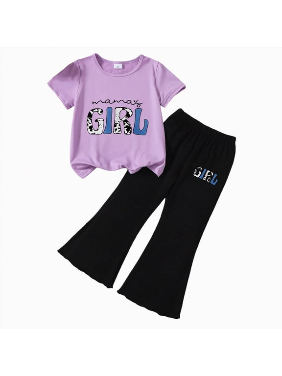 Little Kids 2 Piece Outfits Baby Girls Summer Short Sleeve T-Shirts and Pants Set Fashion Clothing Sets Girls School Clothes 3T 4T 5T 6T 7T(K,3-4 Years)