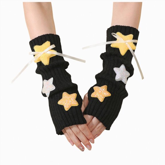 Linfrsh Long Fingerless Gloves Clothirily Arm Warmers, Women's Winter Long Fingerless Gloves Knit Mitten Gloves Arm Sleeves for Women with Thumb Hole Black,One Size