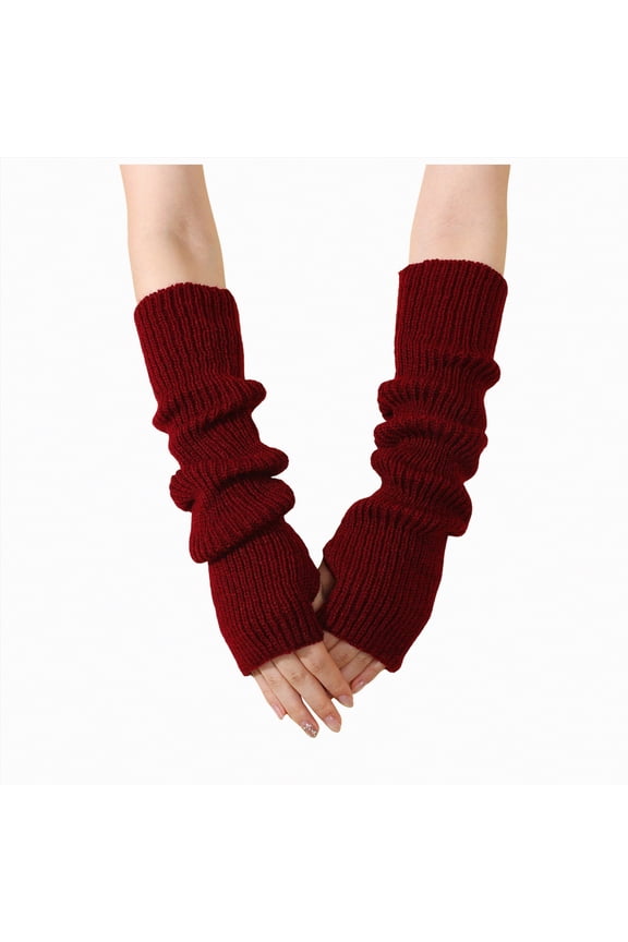 Long Gloves Arm Warmers - 2 Pairs Women's Long Fingerless Gloves Fashion Stretch Knit Arm Sleeves for Women Thumb Hole Stretchy Gloves Wine,One Size