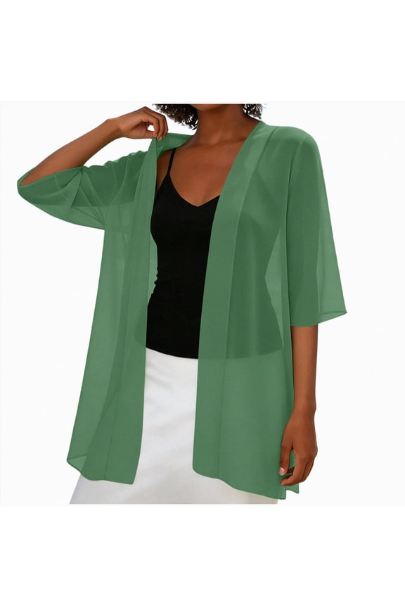 Long Sheer Chiffon Cardigans for Women Half Sleeve Light See Through Dusters Casual Loose Cardigan Capes(Green,M)