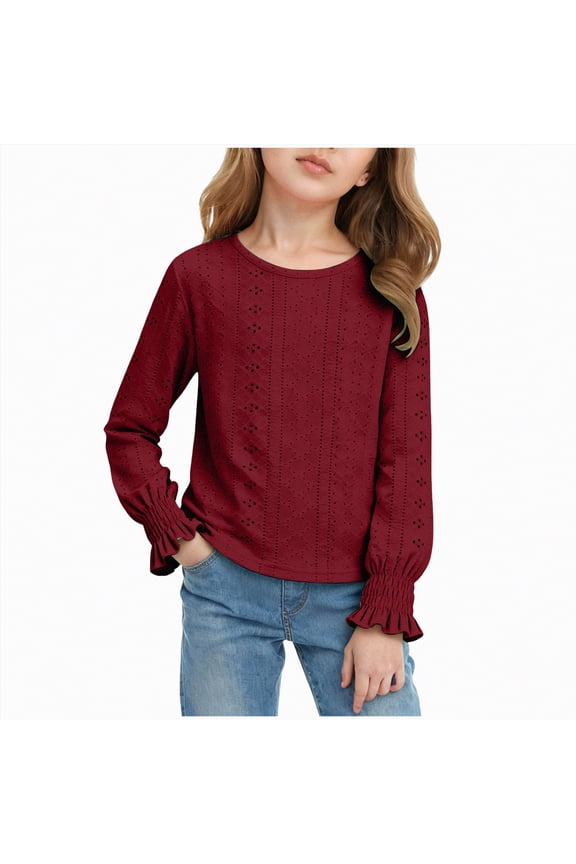 Long Sleeve Shirts for Girls Girls Long Sleeve T Shirts Soft Crewneck Basic Tops Casual Fall Winter Tee Shirts for Kids Youth Teen Girls(Red,14-16 Years)