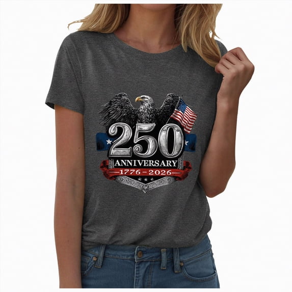 Linfrsh Memorial Day Shirts for Women T Shirts American Flag Graphic Tees Tops Raglan Short Sleeve Fourth of July Outfits(Grey,S)